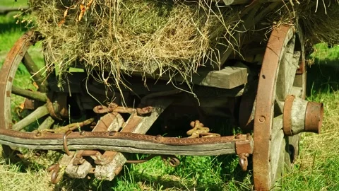 Old cart with a haystack. Stock Footage 165589106