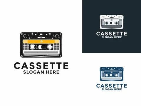 Old Cassette tape logo vector illustration. Vintage Cassette tape logo desi.. Stock Illustration