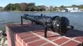 Old Cast Iron Cannon On Display By Shoreline HD Footage