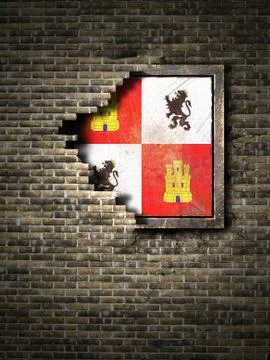 Old Castilla Leon flag in brick wall Stock Illustration