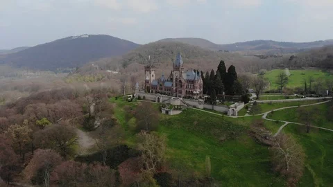 Old castle aerial in early spring Stock Footage 107546677