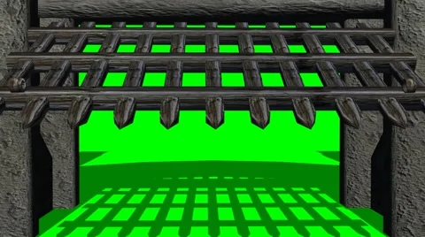 Old castle barred gate  opens and closes - green screen Stock Footage 42861080