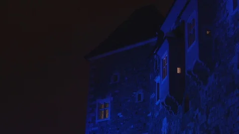 Old castle decorated with neon lights Stock Footage 87087035