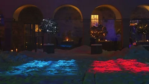 Old castle decorated with neon lights Stock Footage 87087697