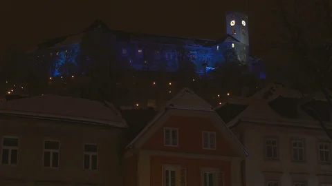 Old castle decorated with neon lights Stock Footage 87088137