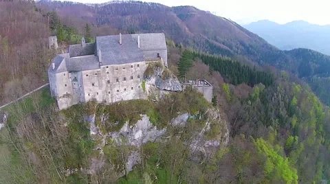 Old castle from middle age in Austria. aerial view up to the top. 스톡 동영상 49536422
