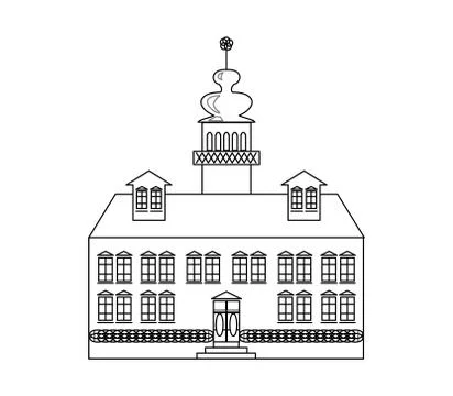 Old castle monochrome drawing, architectur sketch in black outline on white.. Stock Illustration