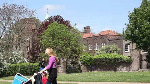 An old castle next to Hyde Park Stock Footage 166366460