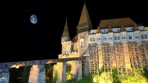 Old Castle At Night With Moon Stock Footage 41630643