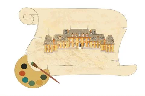 Old castle on parchment vector Stock Illustration