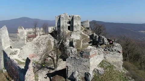Old castle Ruin in the forest on the top of the hill Stock Footage 232719166
