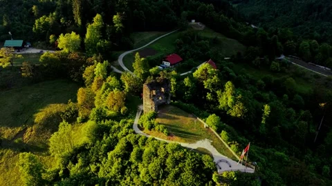 Old castle ruins drone view Stock Footage 335210892