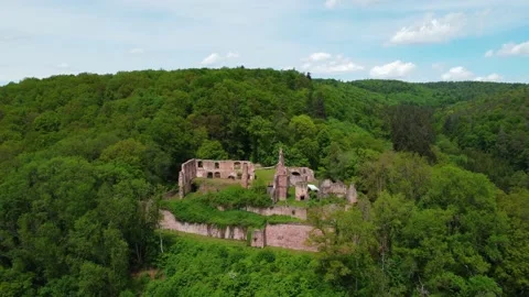 Old castle ruins in the forest on the hill Stock Footage 154756782