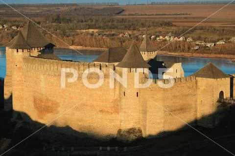 Old castle, stone fortress in Kamianets-Podilskyi city in western Ukraine Stock Photos