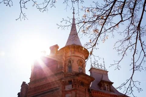 Old castle on sunset Stock Photos