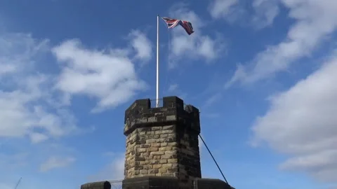 An old castle with UK flag Stock Footage 88473327