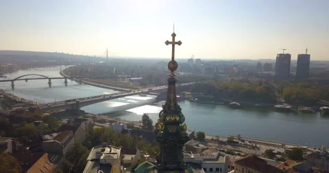 Old cathedral and Belgrade waterfront from drone point of view Stock Footage 166180497