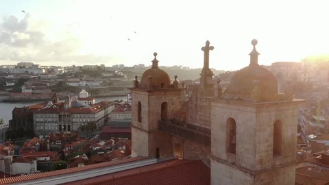 Old Cathedral in Porto, Portugal, shot on drone Stock Footage