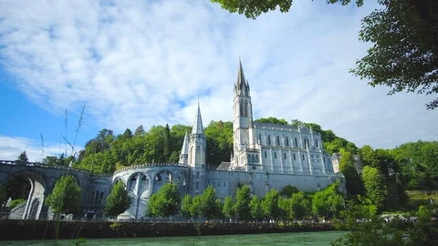 Old catholic cathedral in Lourdes Stock Footage 99156889