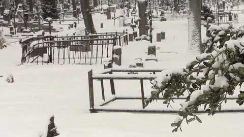 The old Catholic cemetery in winter Stock-Footage 72990139