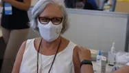Old Caucasian Woman Gets Covid19 Vaccine Shot Coronavac In São Paulo Brazil Stock Footage