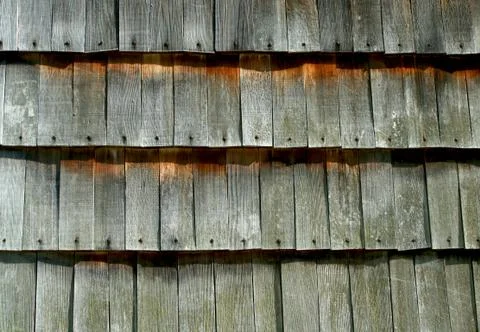 Old cedar shake wall background Stock Photos