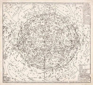Old Celestial Map Northern Hemisphere Constellations Stars 1909 Stock Illustration
