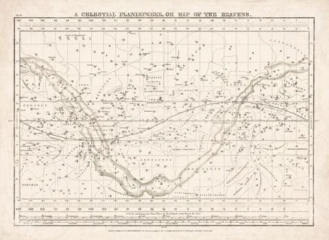 Old Celestial Map Planisphere Map of the Heavens Constellations Stock Illustration