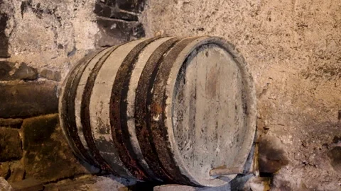 Old Cellar Barrel – Rustic Mediterranean Wine Storage Stock Footage 345989900