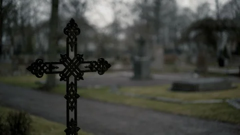 Old Celtic Cross in Cemetery Stock Footage 88908359
