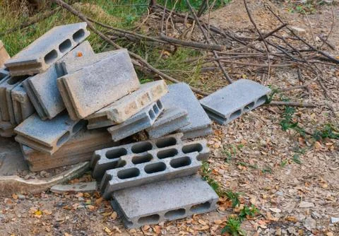 Old cement blocks on the ground Stock Photos