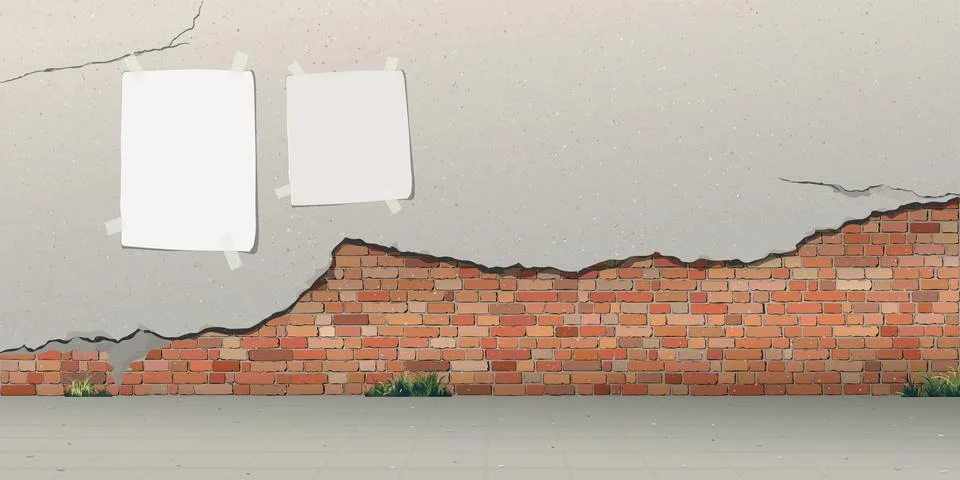 The old cement wall has been plastered until the plaster has cracked and re.. Illustrazione stock