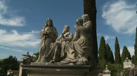 Old cemetery family plot in Rome, glidecam Stock Footage 9431015