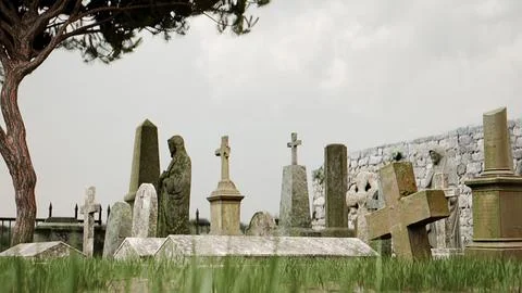 Old cemetery isolated on white background Stock Illustration