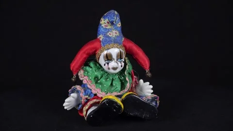 Old Ceramic Clown Figure Big Top On Background. Stock Footage 291296679