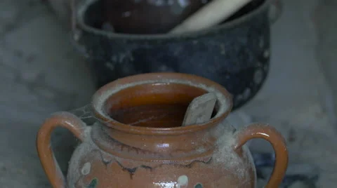 Old ceramic pot with handles at the Open Air Museum in Sibiu Stock Footage 53515746