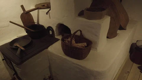 Old Ceramics Oven in Kitchen Видео 243589464