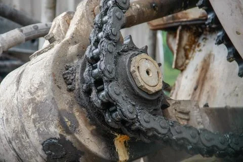Old chain with propel roller Stock Photos