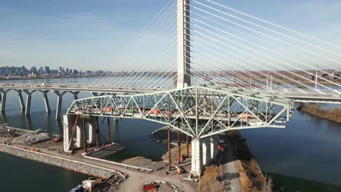 Old Champlain Bridge demolition, Montreal. Aerial low orbit. Stock Footage 220360937