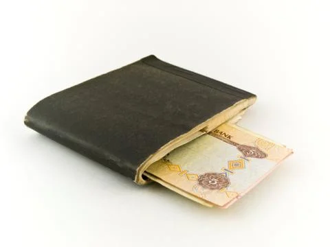 Old chequebook and five dirham note Stock Photos