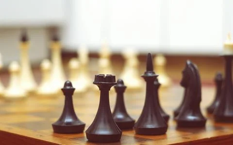 Old chess pieces closeup Stock Photos