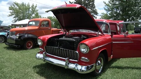 Old Chevys at car show Video stock 43895348