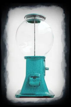 Old chewing gum vending machine about 1930 on grunge Stock Illustration