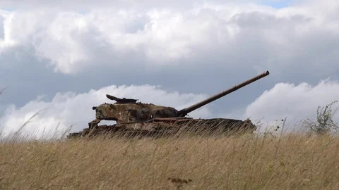 An old Chieftain tank used for target practice on Salisbury Plain Stock Footage 114453350