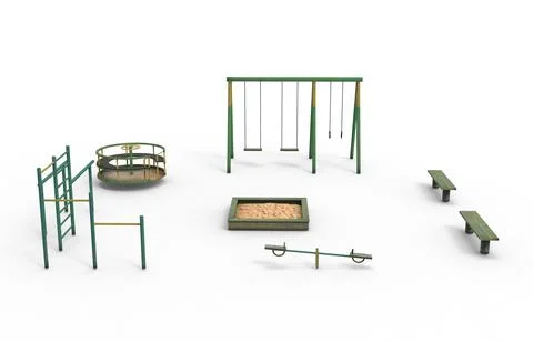 Old children playground render on a white background. 3D rendering Stock Illustration
