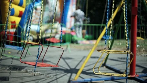 Old, children's carousel without people Видео 127960837