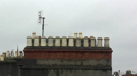 Old chimney pots stack skyline Stock Footage 59898746