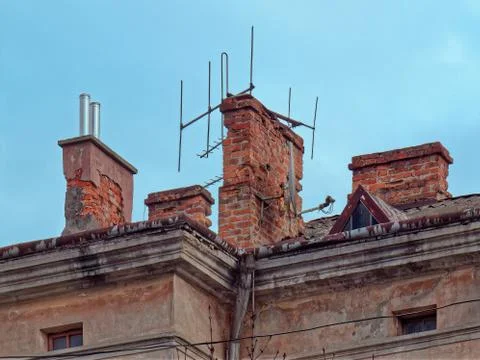 Old chimneys from bricks. 스톡 사진