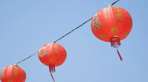 Old Chinese red lanterns with blue sky 스톡 동영상 63784334