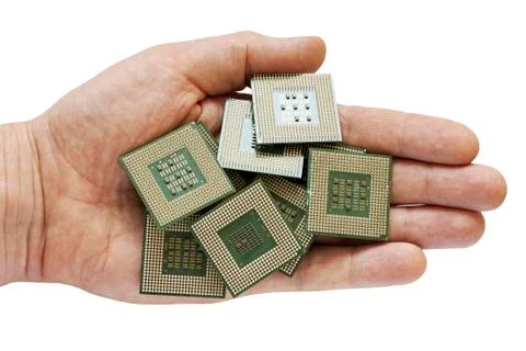 Old chips in hand Foto stock